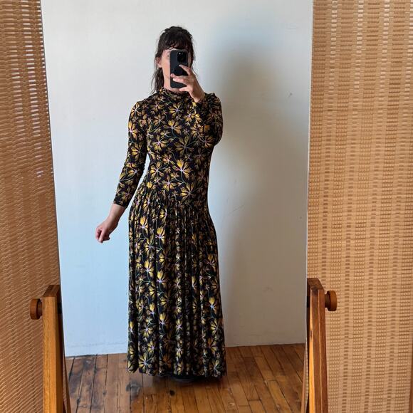 ULLA JOHNSON Fernanda Drop-Waist Floral-Print Stretch-Jersey Turtleneck Dress - Picture 1 of 9